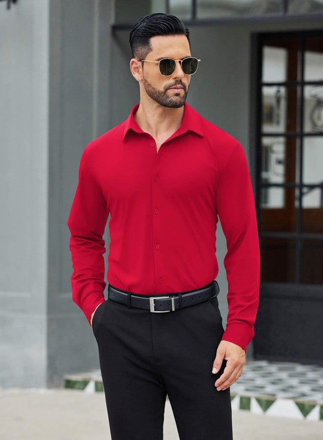 COOFANDY Men's Business Dress Shirts Long Sleeve Stretch Wrinkle Free Dress Shirt Red - Image 4